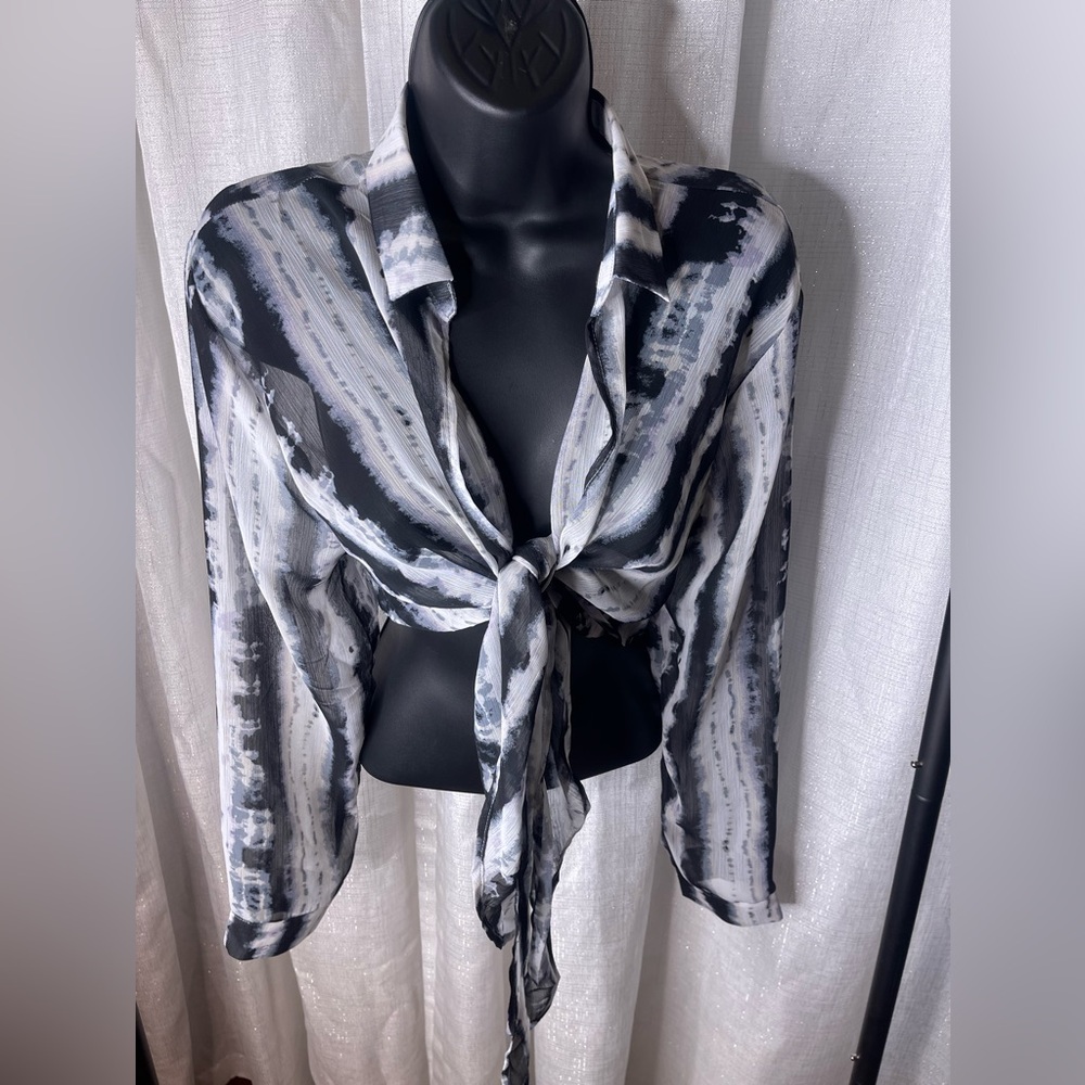 Timing Long Sleeve Tie-Front Blouse